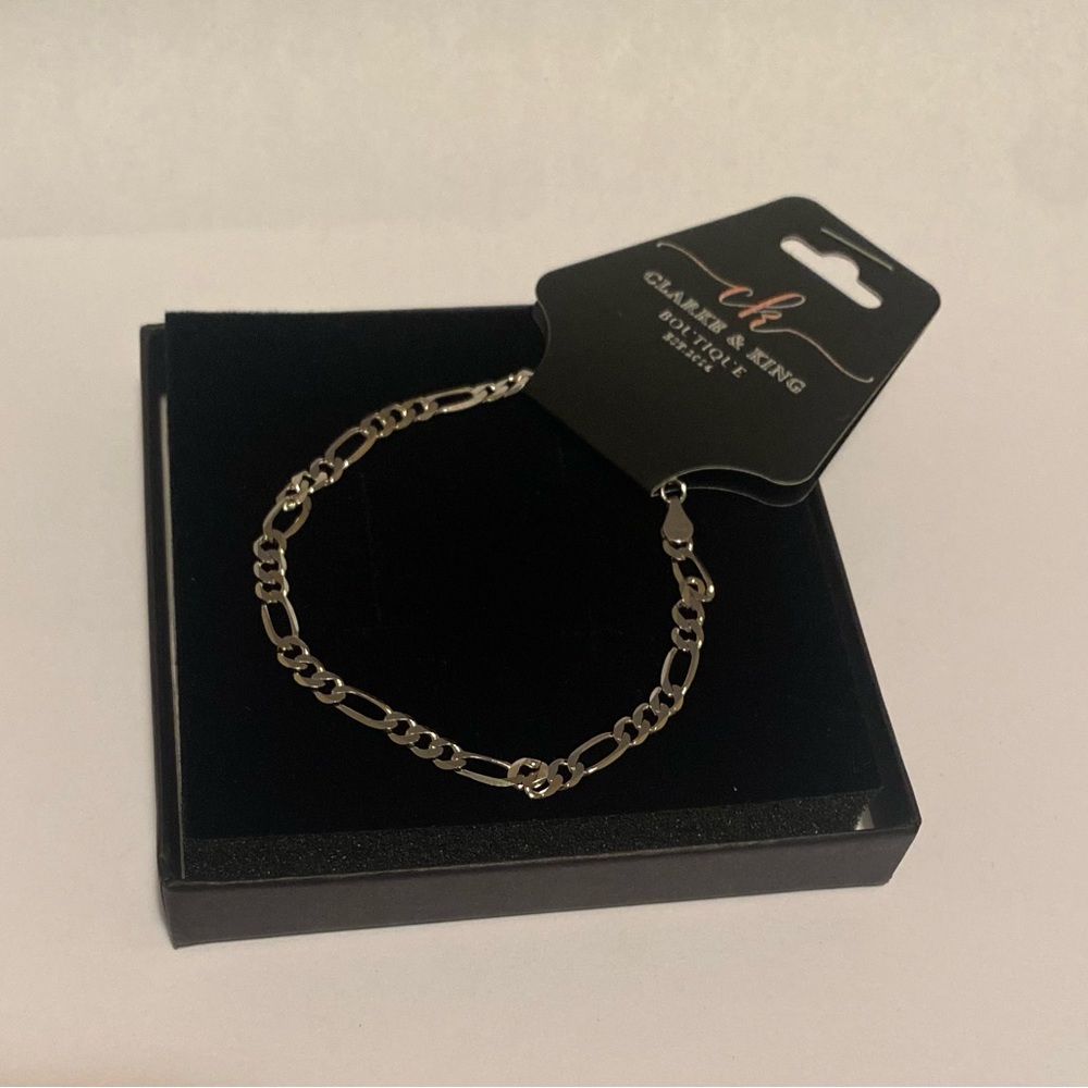Brand New Real 925 Sterling Silver Figaro Chain Bracelet (7.28 Inches:18.5 cm)